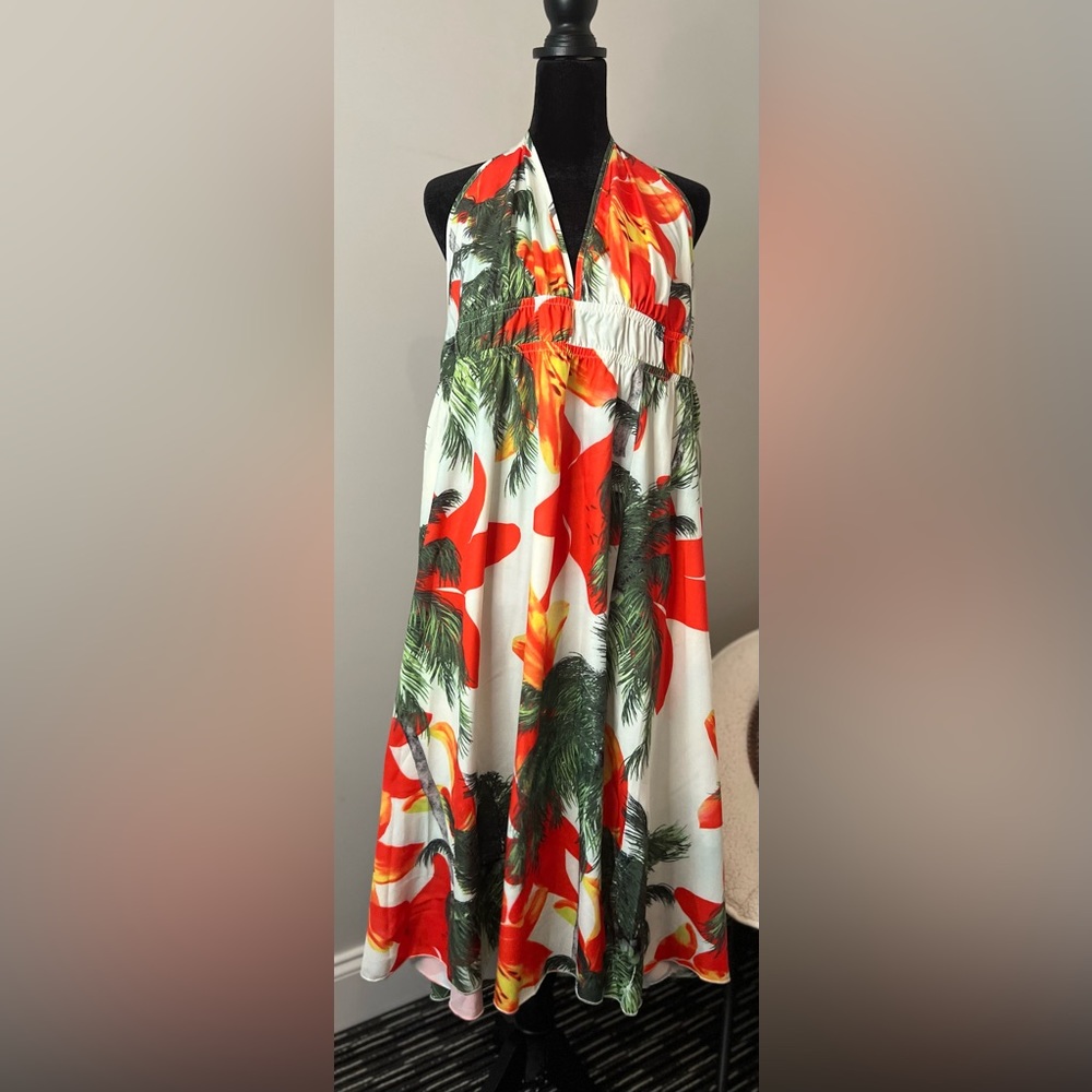 Halter Maxi Dress, Open Back, Side Slit, Size 1X